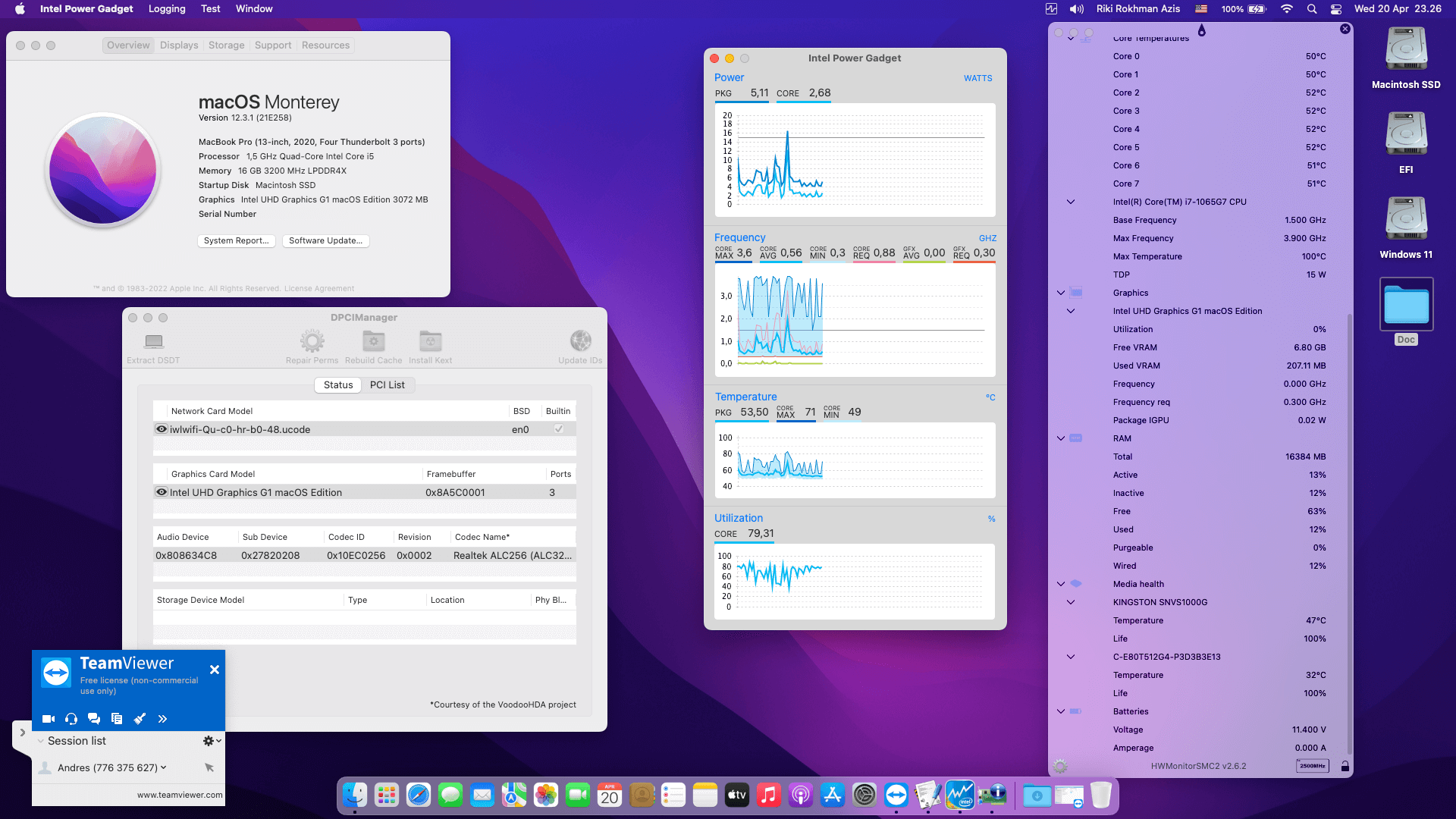 Success Hackintosh macOS Monterey 12.3.1 Build 21E258 in Infinix INBook X1 Pro XL12